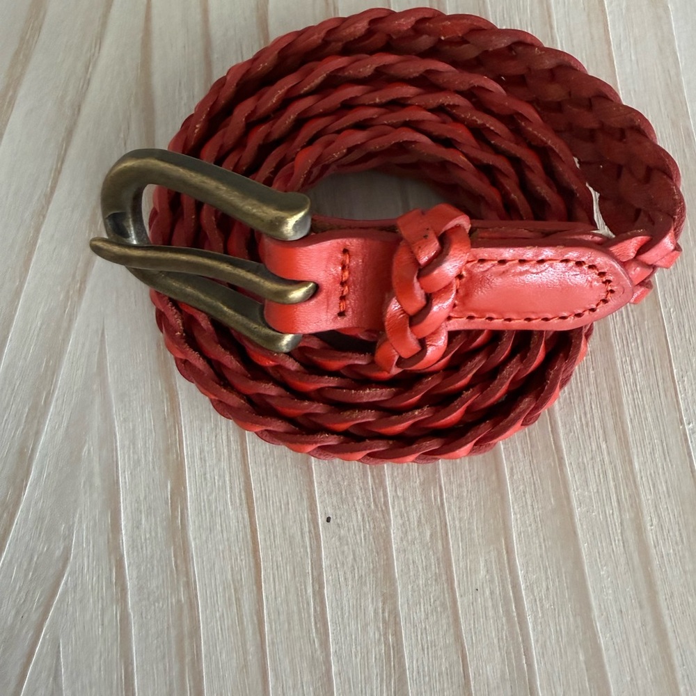 GAP Red Braided Leather Belt with Antique Brass Buckle - Picture 2 of 4